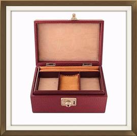SOLD Burgundy Leather Vintage Jewellery Box