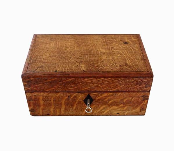 SOLD Velvet Lined Oak Antique Jewellery Box