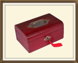SOLD Small Red Leather Antique Jewellery Box