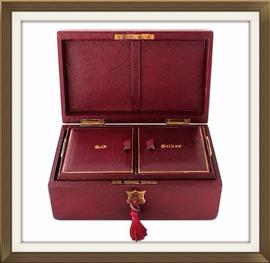 SOLD Antique Leather Gold And Silver Jewellery Box