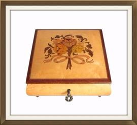 SOLD Vintage Floral Inlaid Musical Jewellery Box