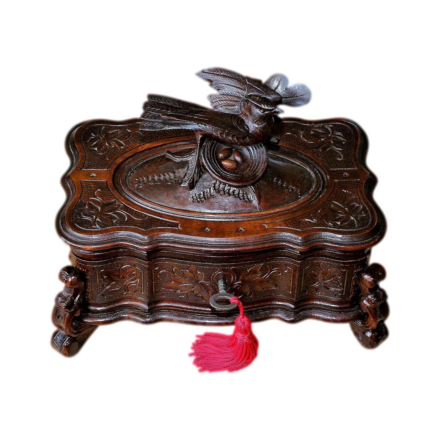 Stunning Black Forest Hand Carved Antique Jewellery Box