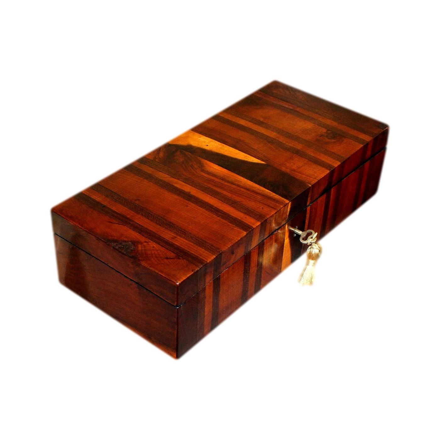 Beautiful Antique Jewellery Box With Bands Of Exotic Fruitwoods