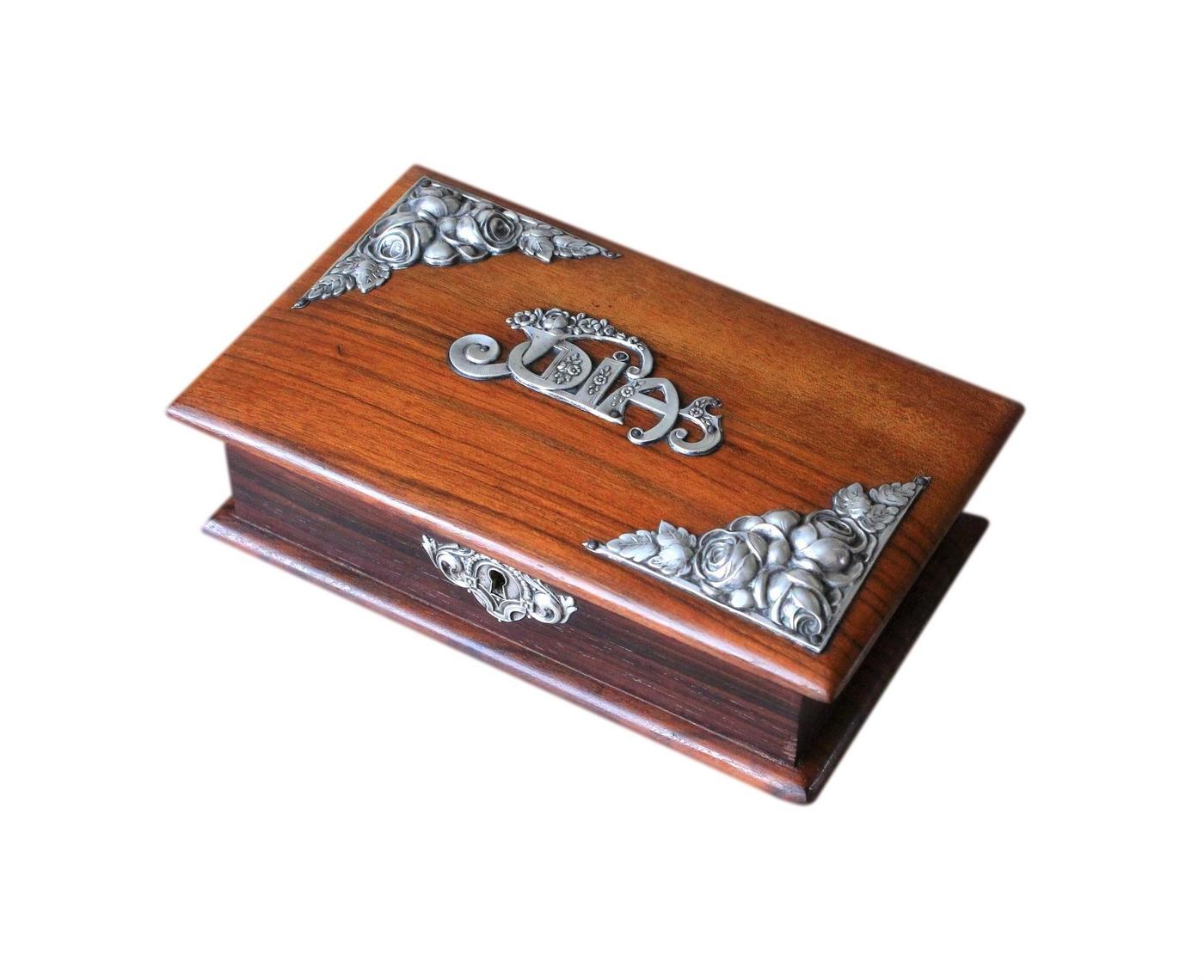 1930s Portuguese Rosewood And Silver Jewellery Box