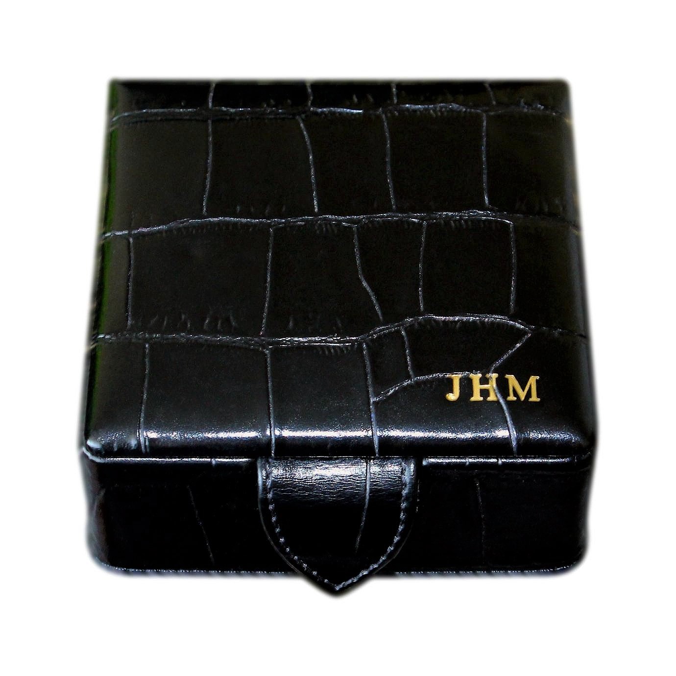 High Quality Aspinal Black Leather Croc Print Box