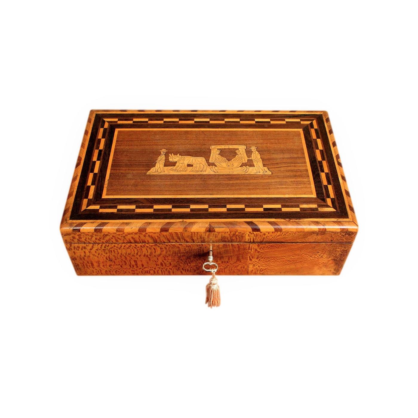 Rare Madeiran Marquetry Inlaid Vintage Snakewood Jewellery Box