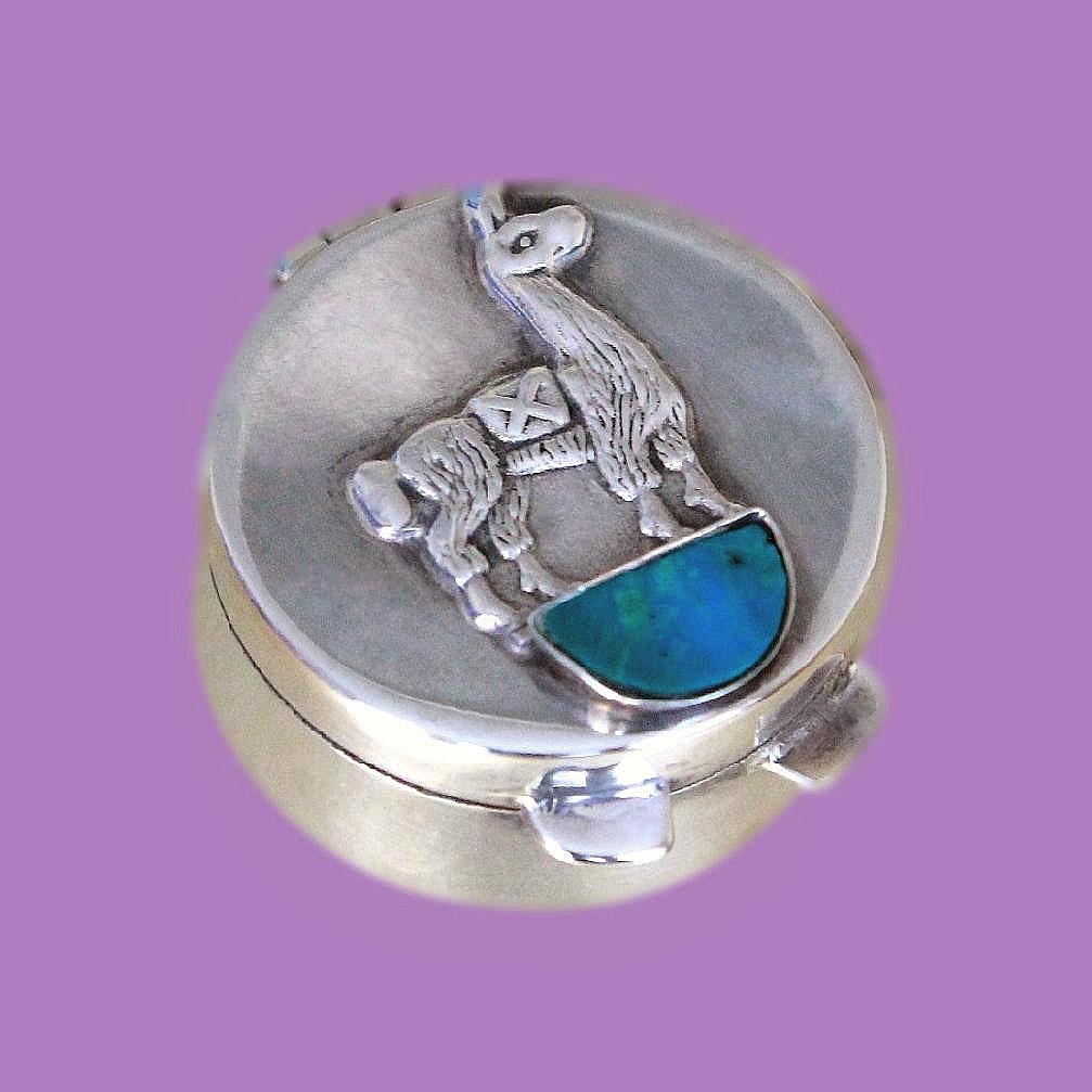 Mexican Sterling Silver And Turquoise Vintage Pill Box