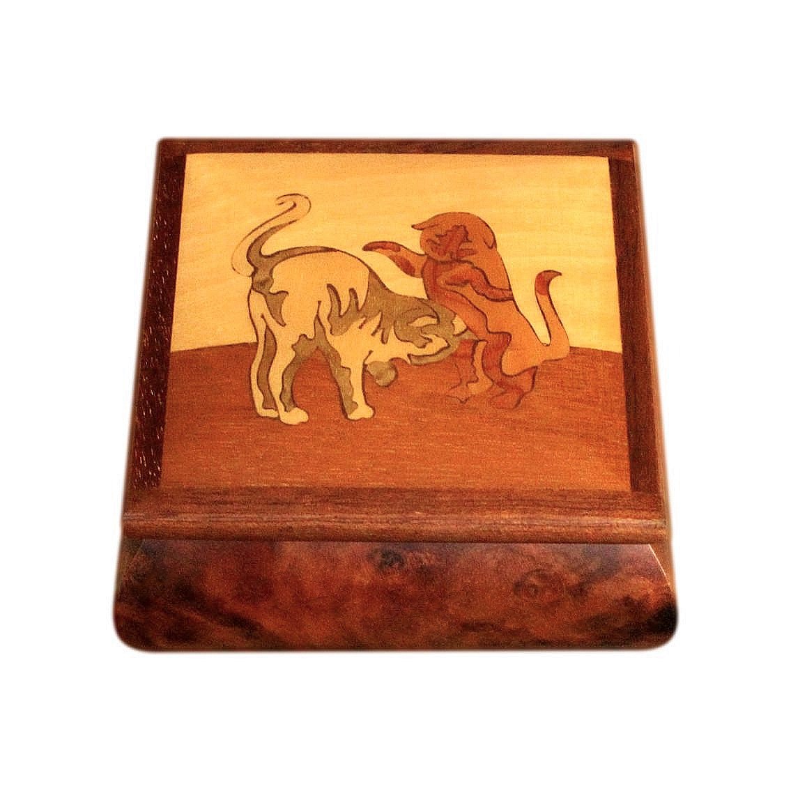 Vintage Sorrento Jewellery Box With Marquetry Inlaid Cats
