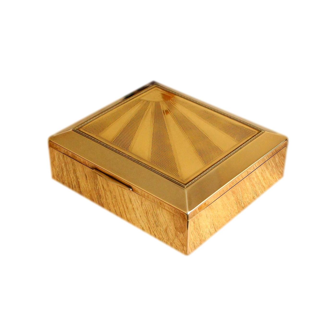 Solid Brass Art Deco Jewellery Box With Engraved Sunray Design