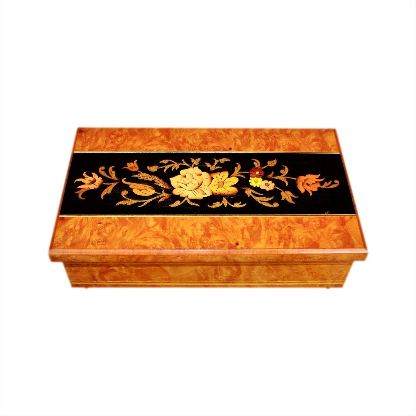 Beautiful Italian Musical Vintage Jewellery Box With Floral Inlay