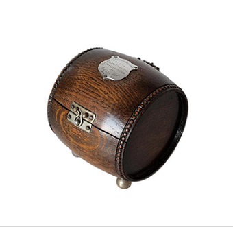 Oak Barrel Box With Sterling Silver Police Shield