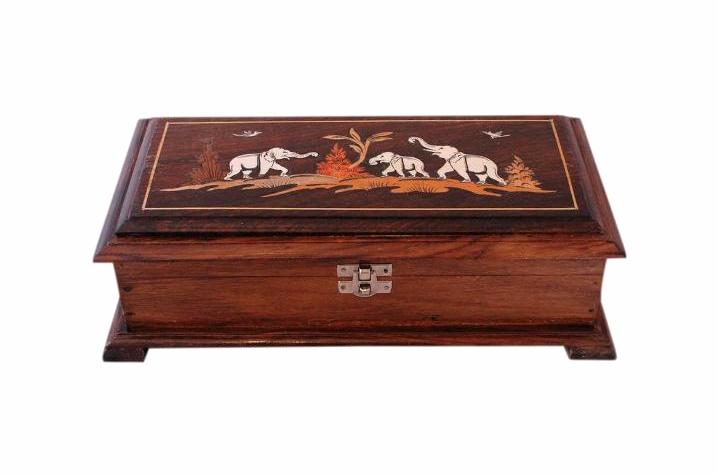 SOLD Vintage Jewellery Box With Inlaid Elephants